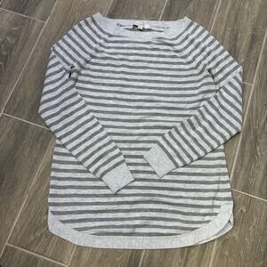 LOFT Women’s Small Gray and White Striped Boatneck Long Sweater